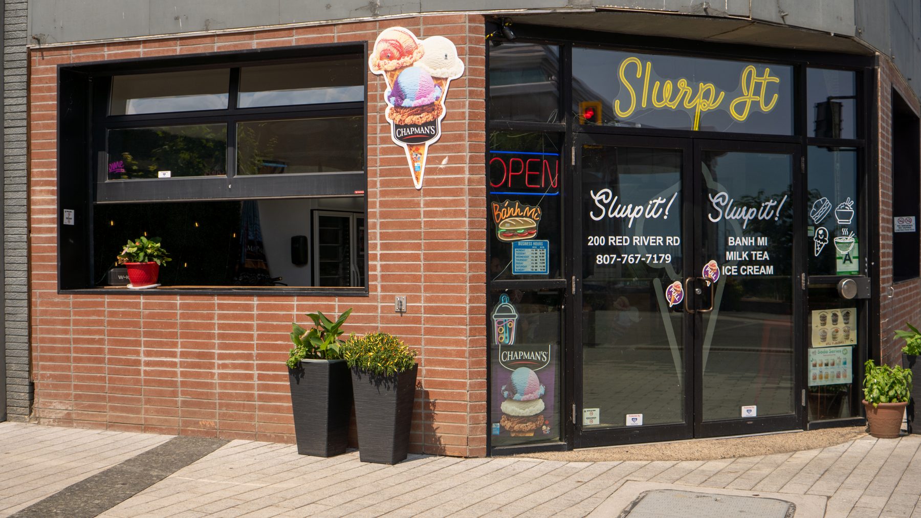 Brick storefront exterior of a local ice cream shop